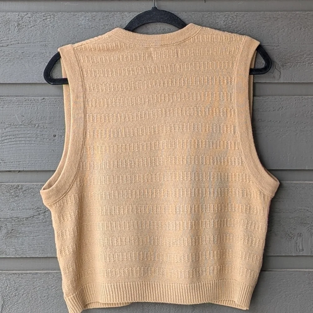 VTG 70s Devon Camel Tan Knit Sweater Vest Size Large